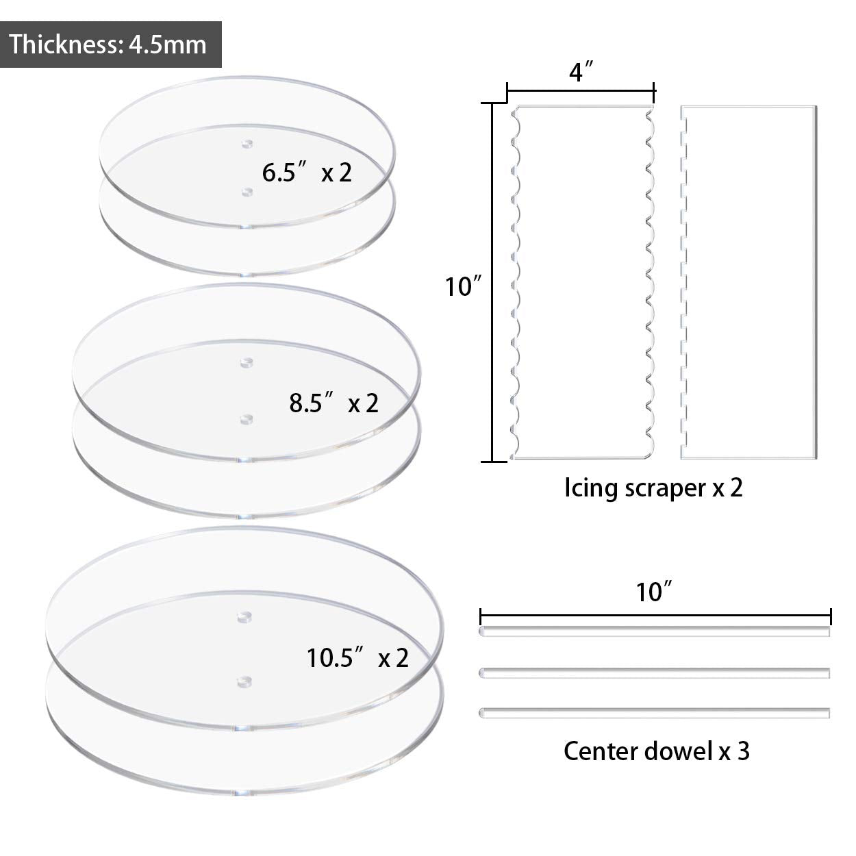 Eamate Acrylic Cake Discs Set - Round Buttercream Cake Decorating Tools With 6 Acrylic Discs(2 Each Of 6.5   , 8.5   , 10.5''),