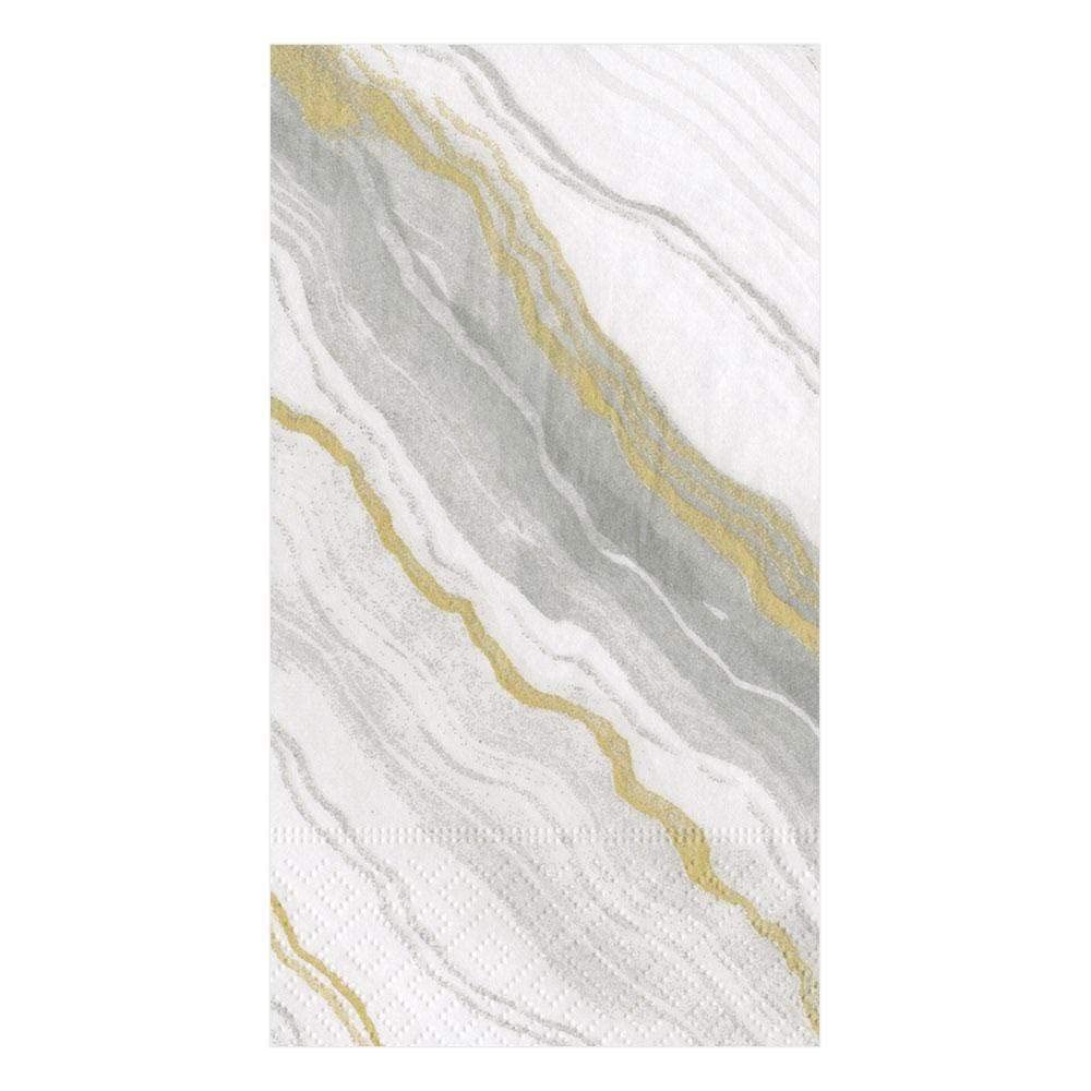 Caspari Marble Paper Guest Towel Napkins In Grey, 15 Per Package