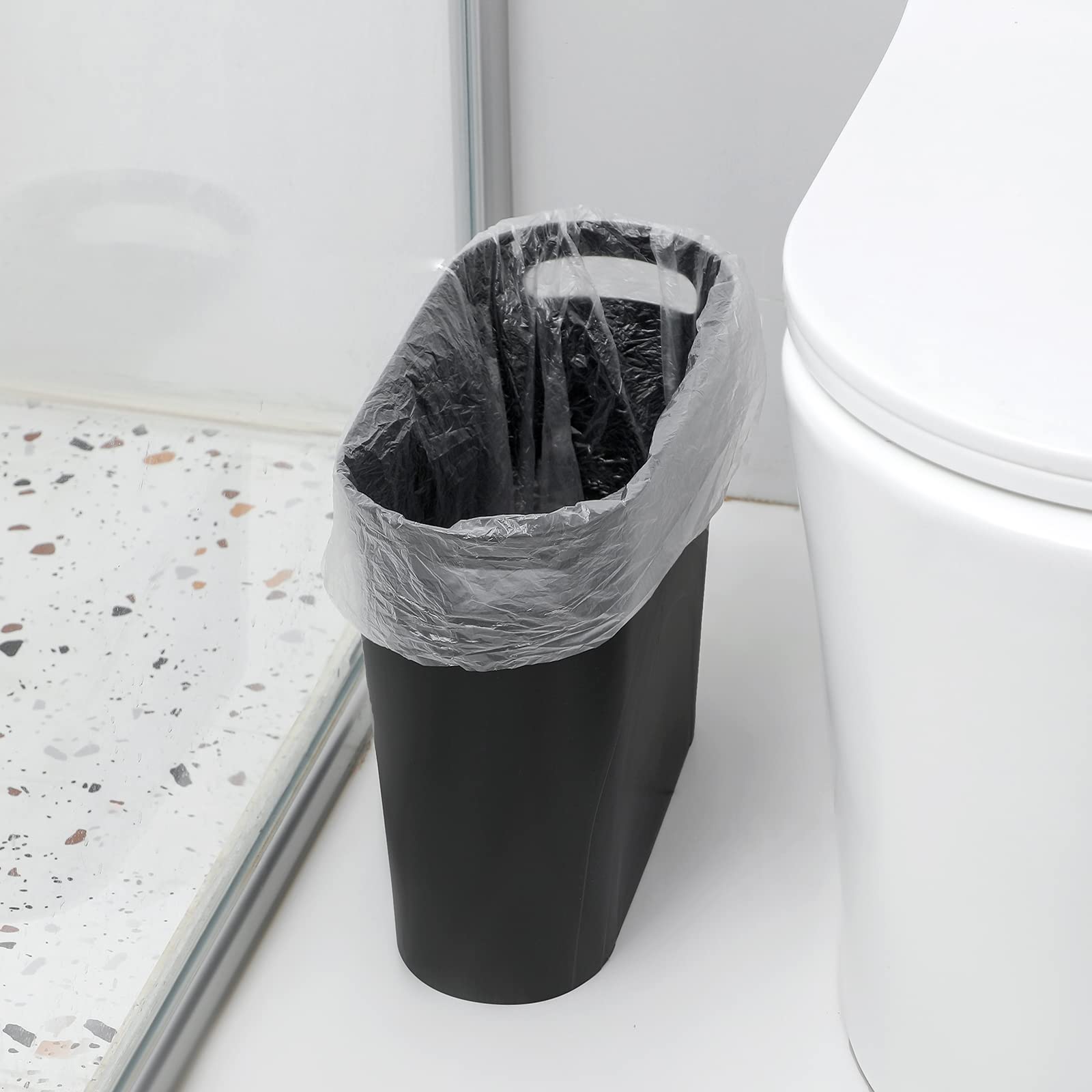 Rejomiik Small Trash Can, Slim Garbage Can Plastic Waste Basket With Handles 3.5 Gallon Container Bin For Narrow Spaces Bathroom