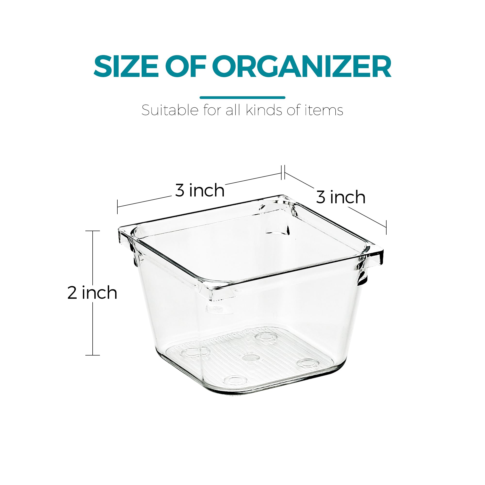 Ravinte Decor 4 Pack Drawer Organizer - 3'' X 3'' Clear Acrylic Storage Bins with Non-Slip Pads, Versatile Desk Tray for Makeup,