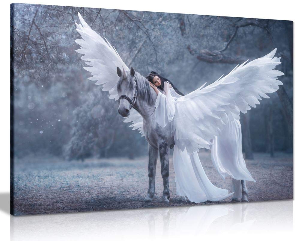 Unicorn & Princess Canvas Wall Art Picture Print (18X12)