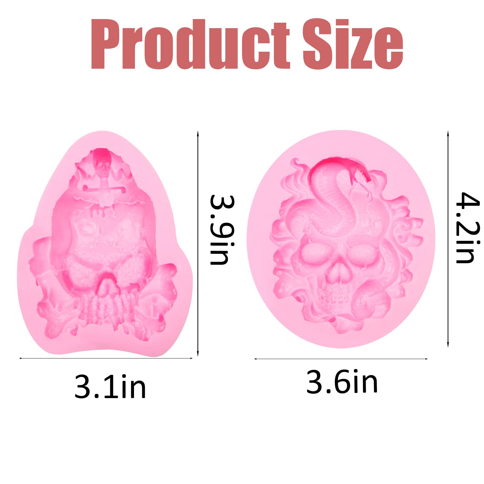 Halloween Snake Skull Fondant Moulds 2 Pcs, Chocolate Silicone Mold For Diy Cupcake Topper, Cake Decoration