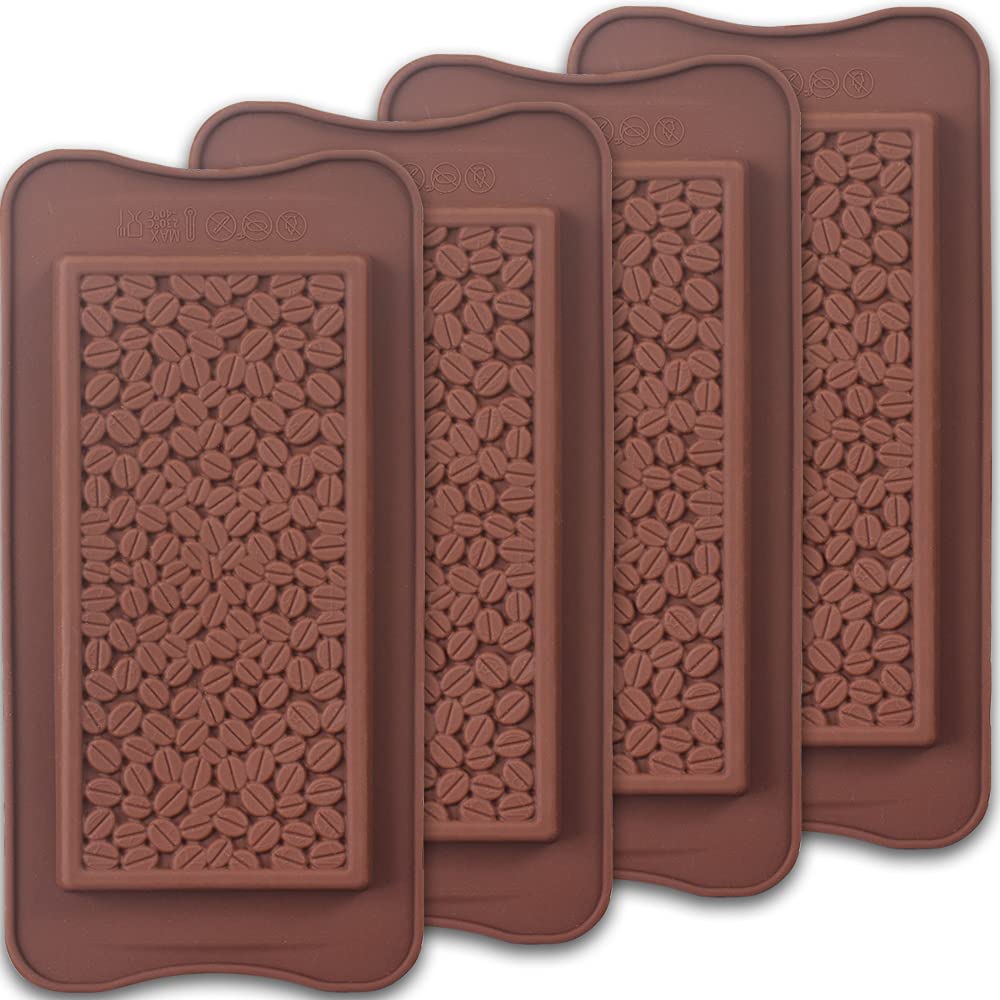 Homedge Coffee Bean Break-Apart Chocolate Mold, Set Of 4 Packs Silicone Protein And Energy Bar Molds For Caramels Ganache Pralin