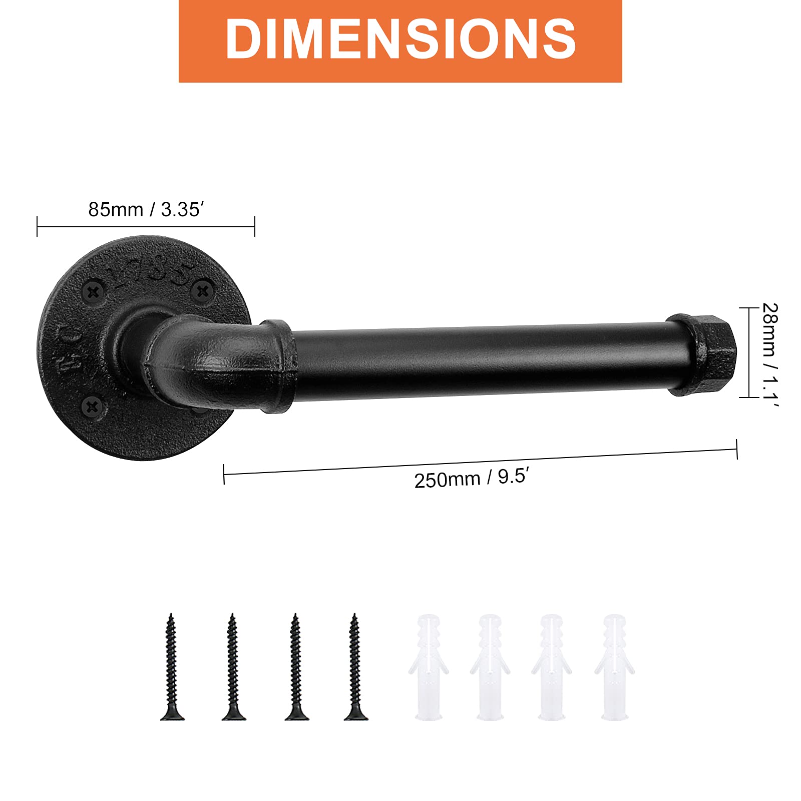 Livabber Vintage Industrial Pipe Toilet Paper Holder, 9" Wall Mount, Black Finish for Bathroom, Living Room, Kitchen