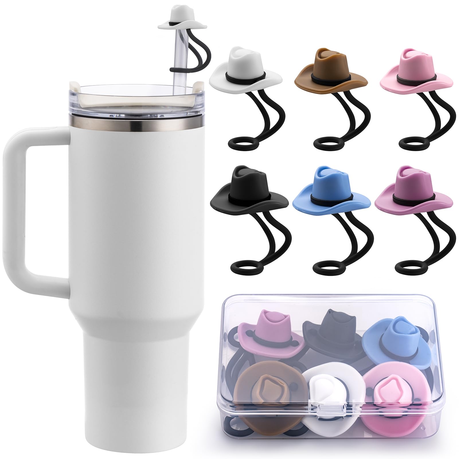 Straw Cover Cap for Stanley Cup 30 40 oz, Silicone Straw Toppers Cowboy Hat, Tumbler Cup Accessories for 10mm 0.4in Straws Cute 