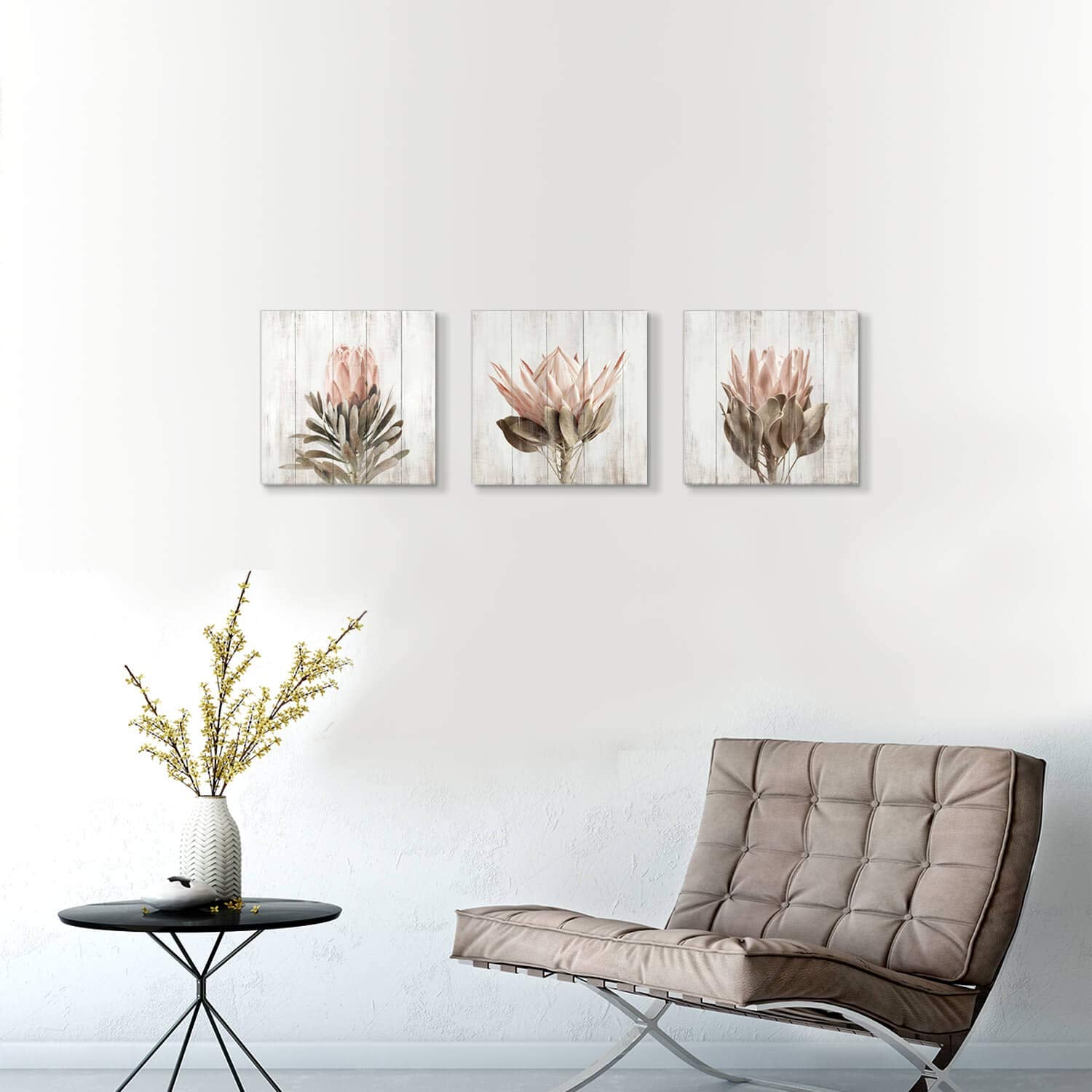 Floral Canvas Wall Art Print: Flower Bloom Picture Graphic Artwork Painting For Washrooms (12''X12''X3Pcs)
