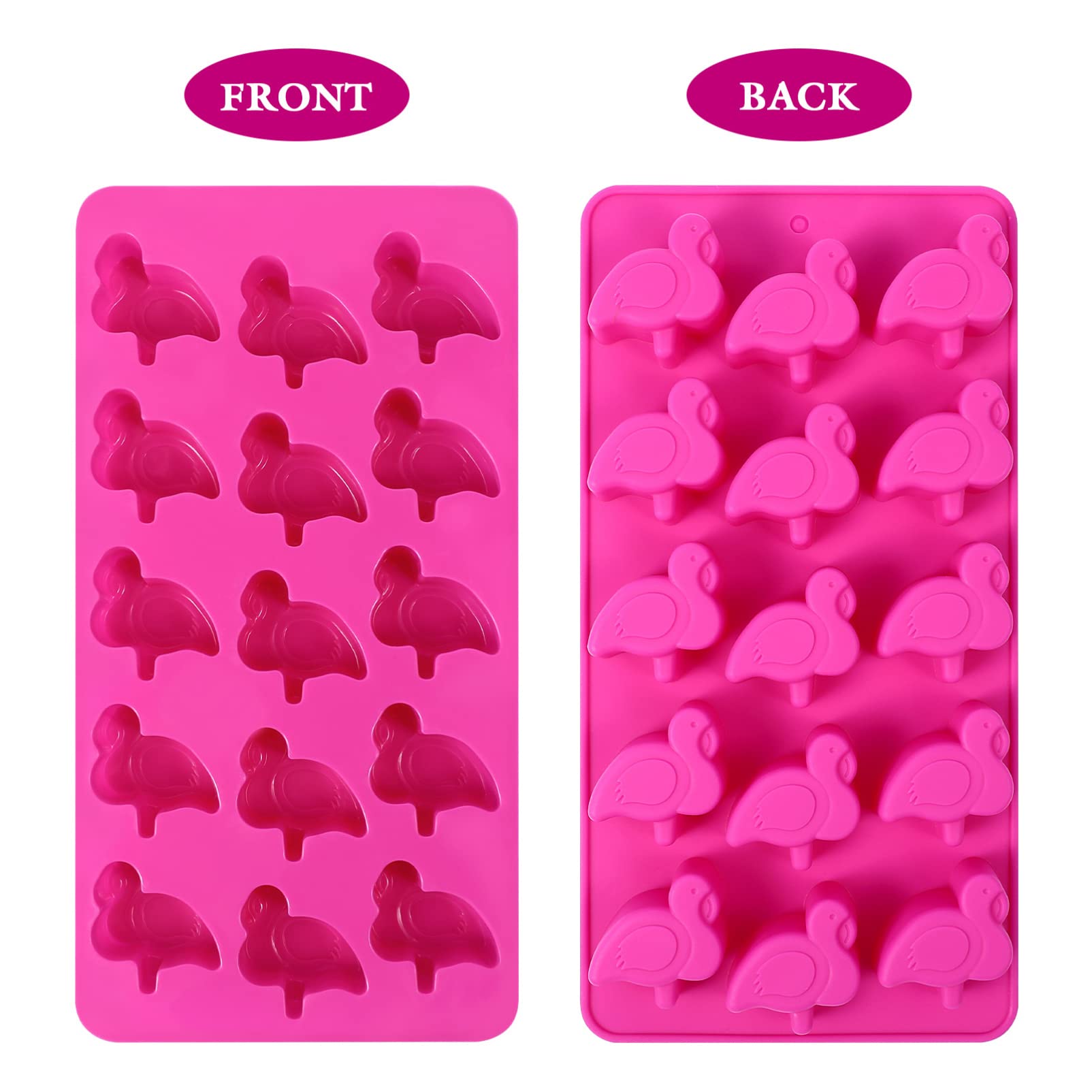 Amosfun 2Pcs Flamingo Ice Cube Tray Food-Grade Silicone Mold For Chocolate, Candy, Cookie, Fondant, Jello, Mini Soap, Baking