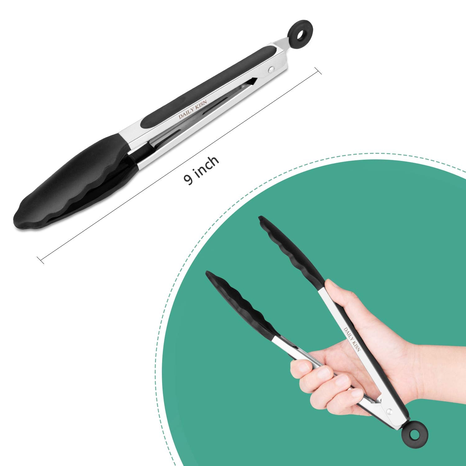 Daily Kisn 9 Inch Kitchen Tongs, Cooking Tongs With Silicone Tips And Stainless Steel Handle, Non Stick Heat Resistant Tongs For