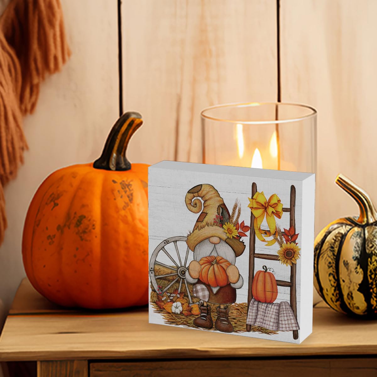 Fall Gnomes Sign Fall Decorations for Home Office Indoor Fall Desk Decor for Bathroom Bedroom Autumn Thansgiving Decor 5 x 5 Inc
