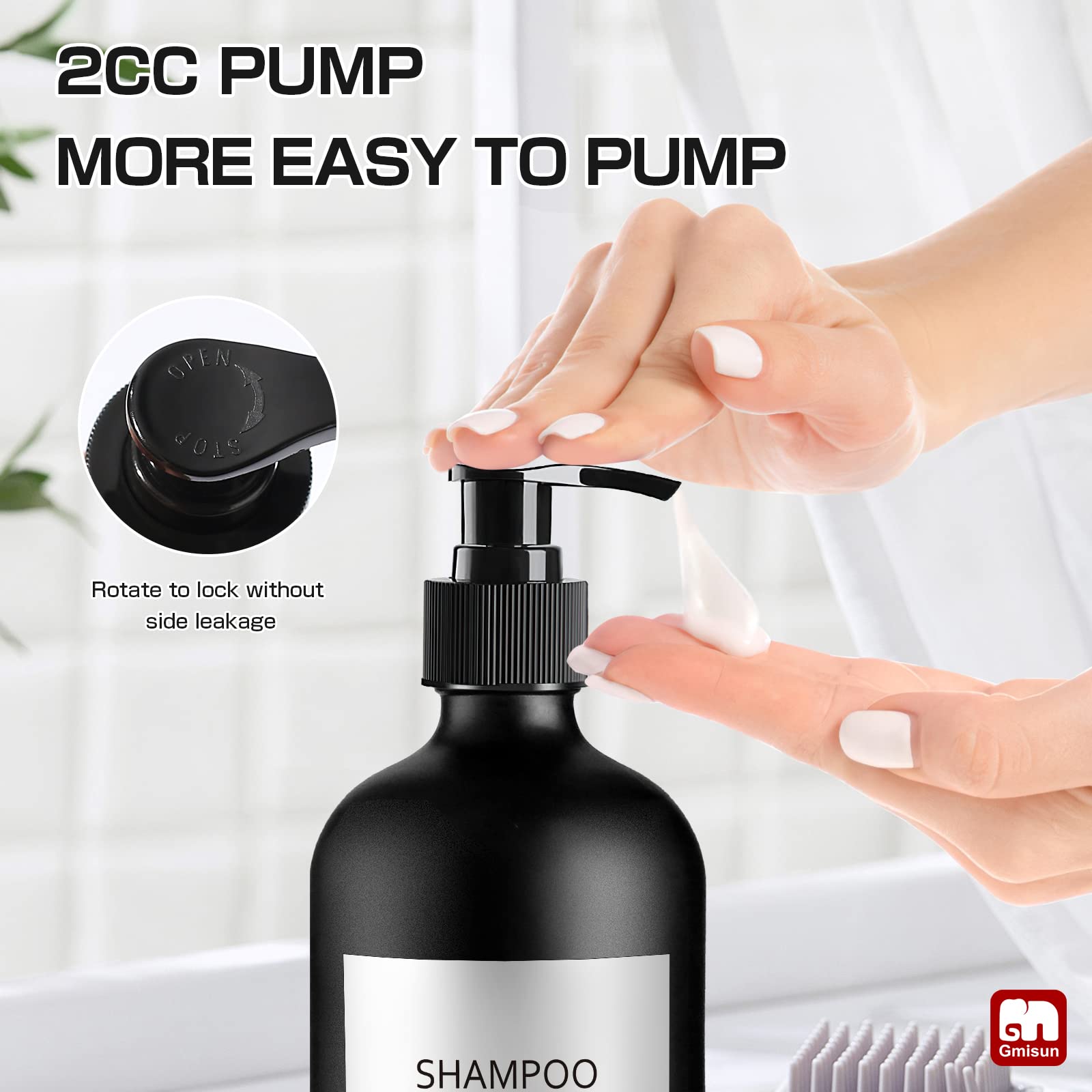 Gmisun Glass Refillable Shampoo And Conditioner Bottles, Shampoo And Conditioner Dispenser, Body Wash Dispenser For Shower, Empt