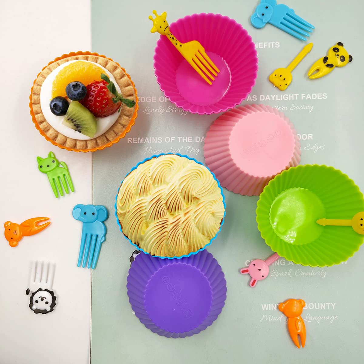 52 Pcs Bento Box Lunch Box Kit, Dakuan Bento Box Accessories,12Pcs Silicone Cupcake Liners With 40Pcs Food Picks
