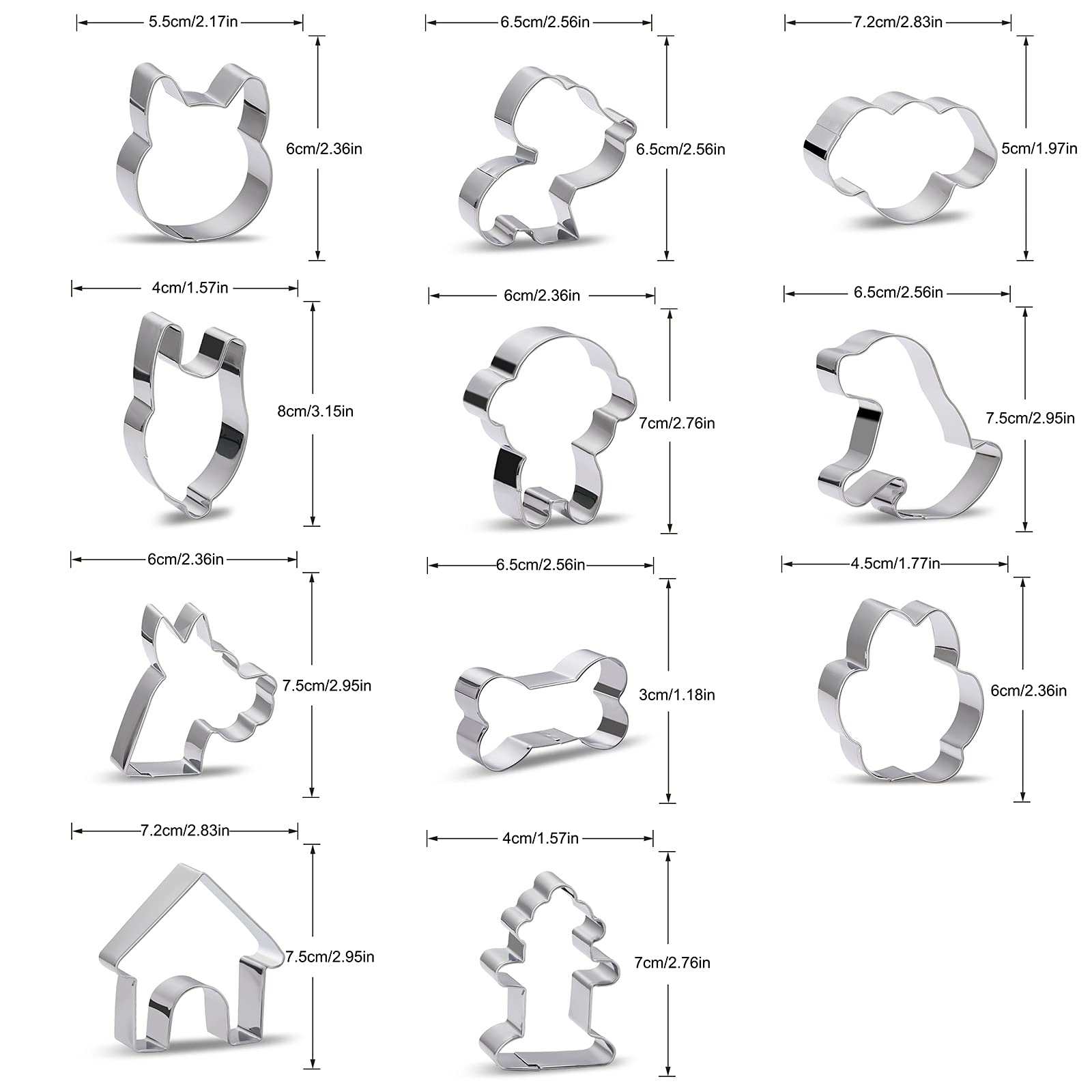 Dog Cookie Cutter Shapes Set Of 11 - Metal Animal Dog Theme Biscuit Cutter Molds Includes Corgi, Poodle, Teddy Dog, Alaska, Bich