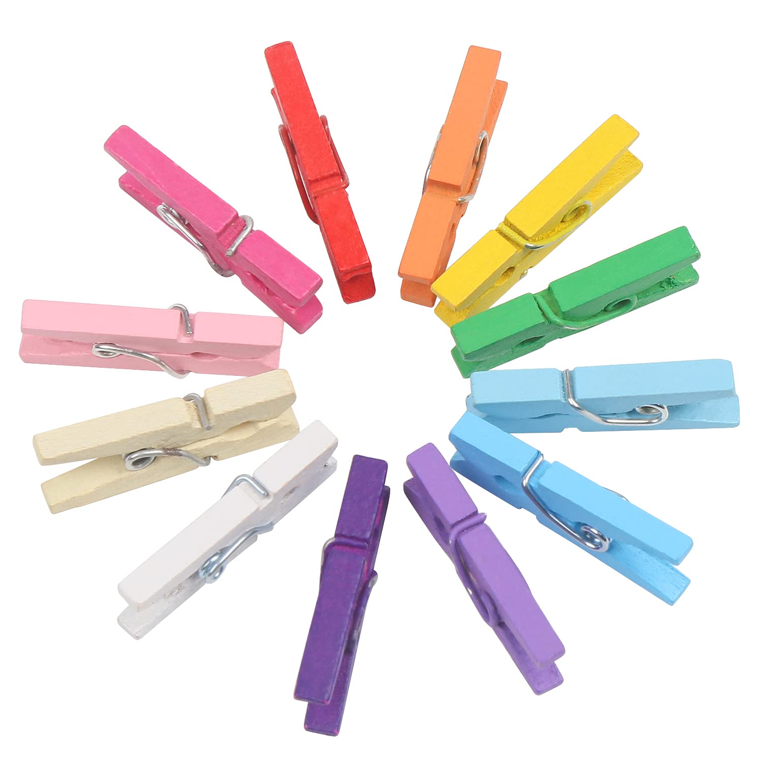 Kimober 100Pcs Wooden Clothespins,Mixed Colored Craft Peg Pins Clips For Photos Pictures Paper Crafts,2.36Inch