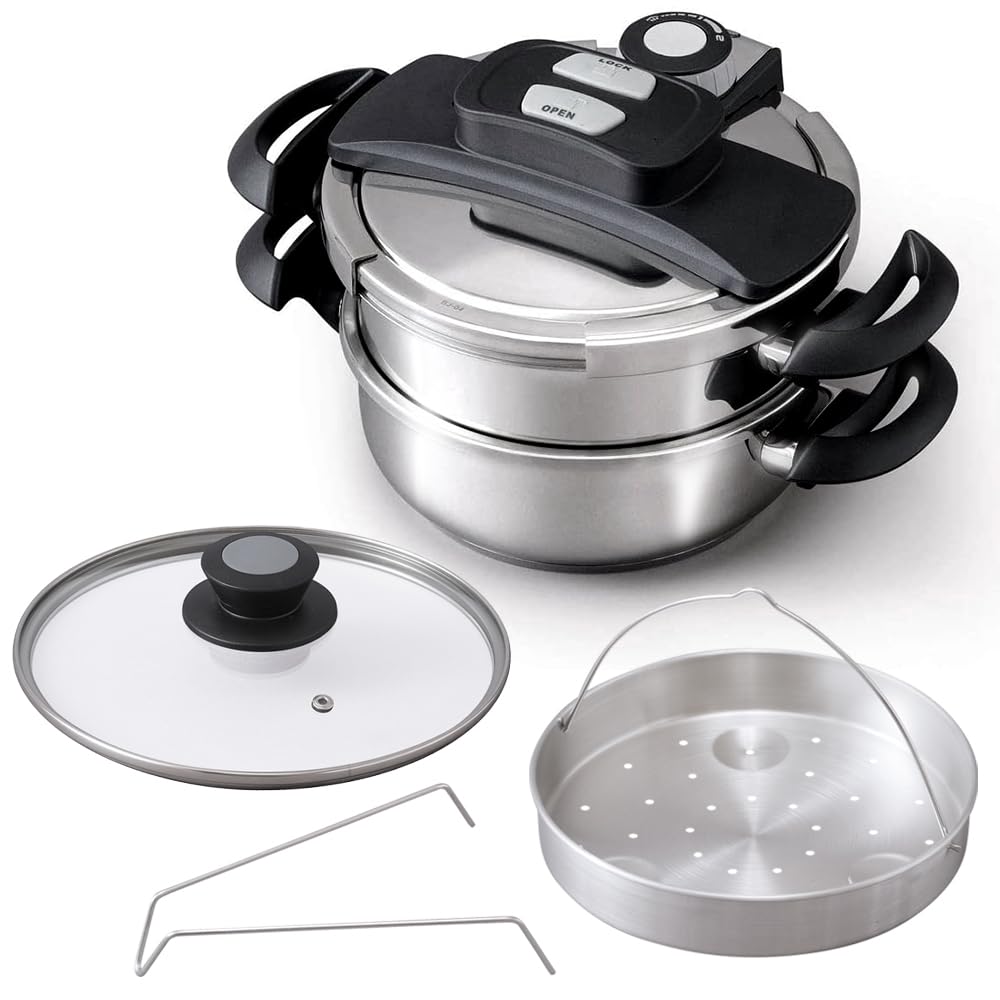 Iris Ohyama Pressure Cooker, Two Hands, Recipe Book Included