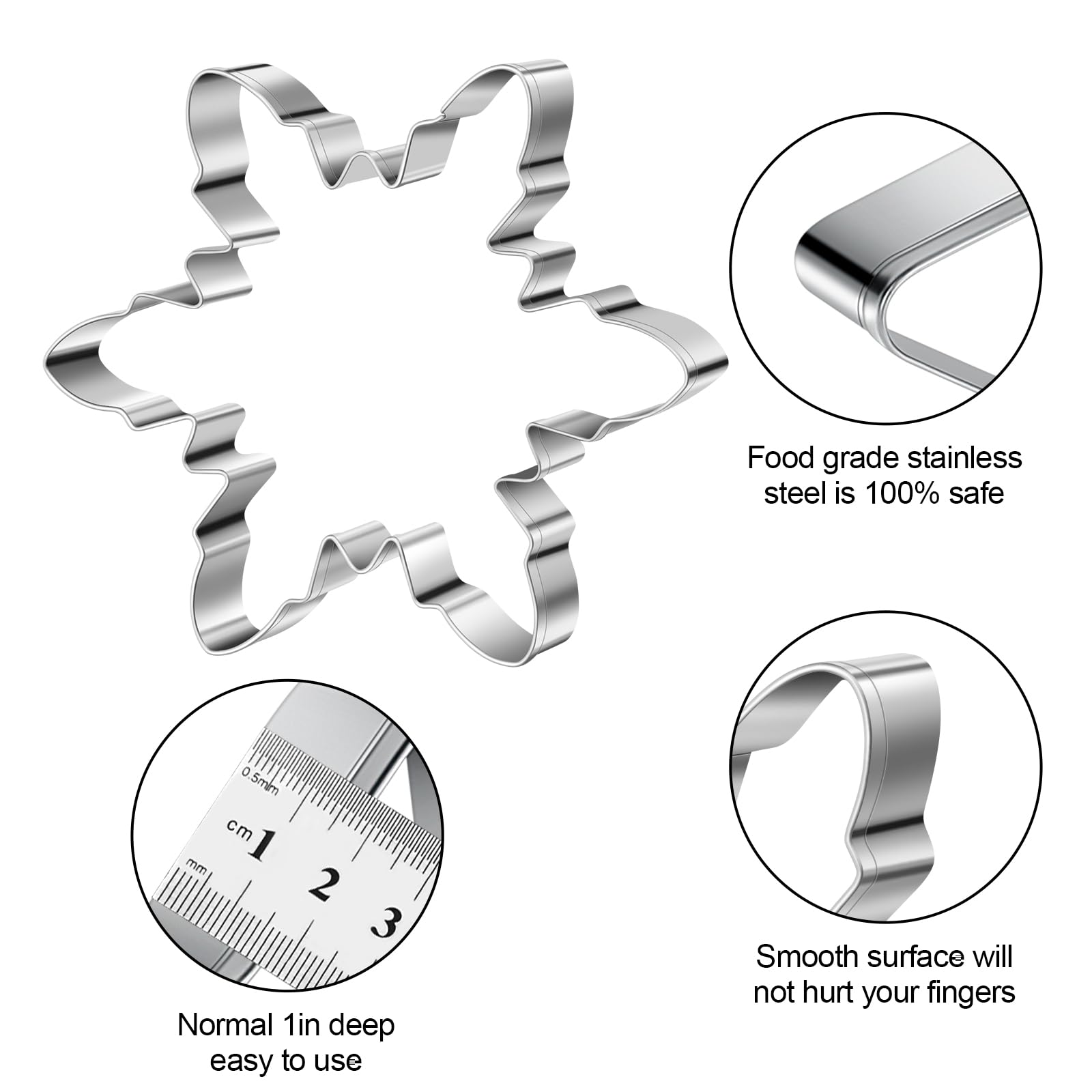 Snowflake Cookie Cutter Winter Christmas Biscuit Cutters New Years Day Diy Baking Mold, Pack Of 5