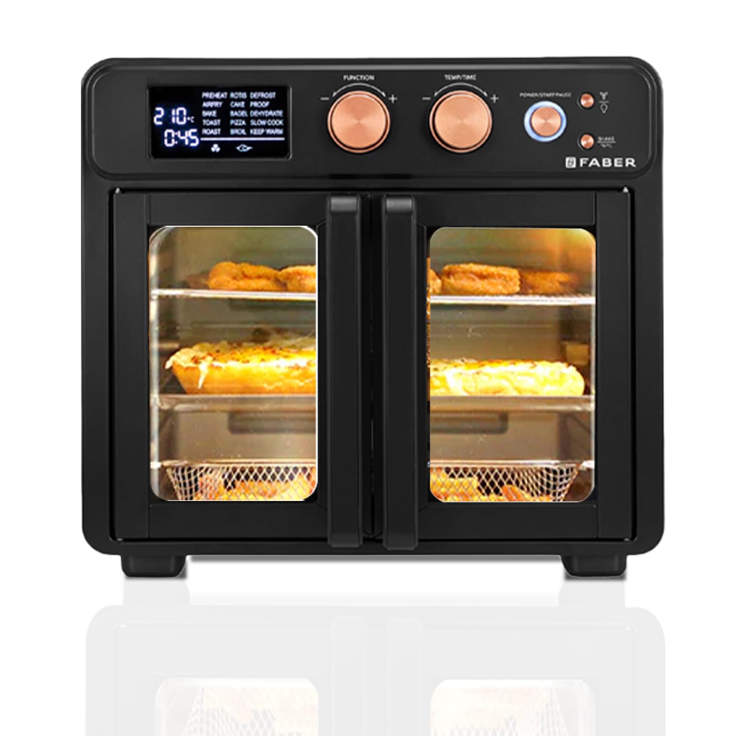 Faber Air Fryer Oven 25L, Digital Control, Bake Tray, Ss Wire Tray&Basket, Crumb Tray, Rotisserie Kit|15 Preset Auto Program|Roa