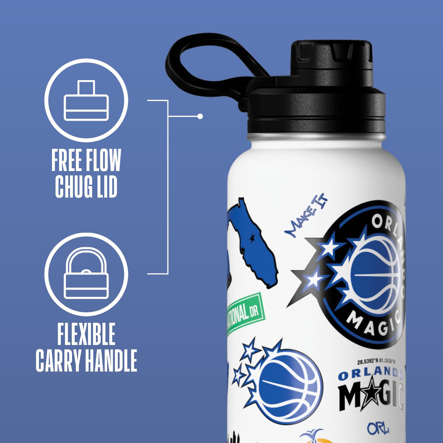 Hydrapeak x NBA Officially Licensed Orlando Magic 32 oz Active Water Bottle with Chug Lid Reusable Stainless Steel Double Wall I