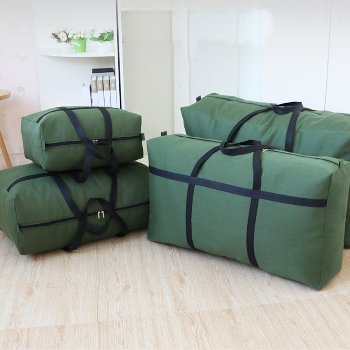 Iweik Canvas Extra Large Storage Bags Duffle Bags Organizer Bags For Space Saving Moving Storage (100L, Black)