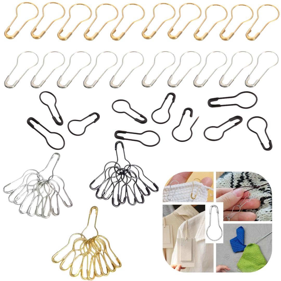 Artonezt 120 Pcs Safety Pins, Bulb Stitch Markers Assorted Metal Calabash Pins Pear Shape Knitting Pins Crochet Markers, Hang Ta