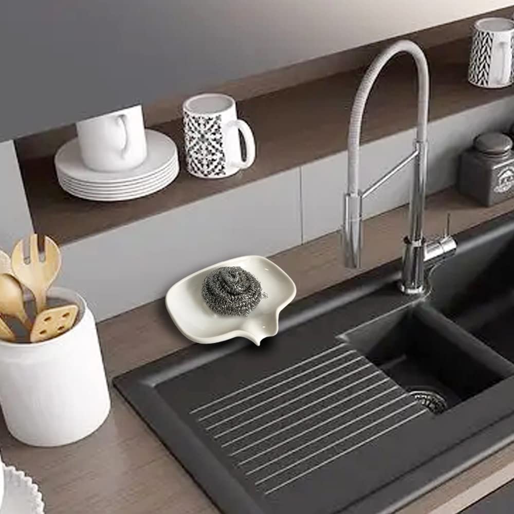 ohihuw Multi-Color Ceramic Soap Dish - Easy to Clean, Self-Draining, Keeps Soap Dry - White, Model: chunsezaodie