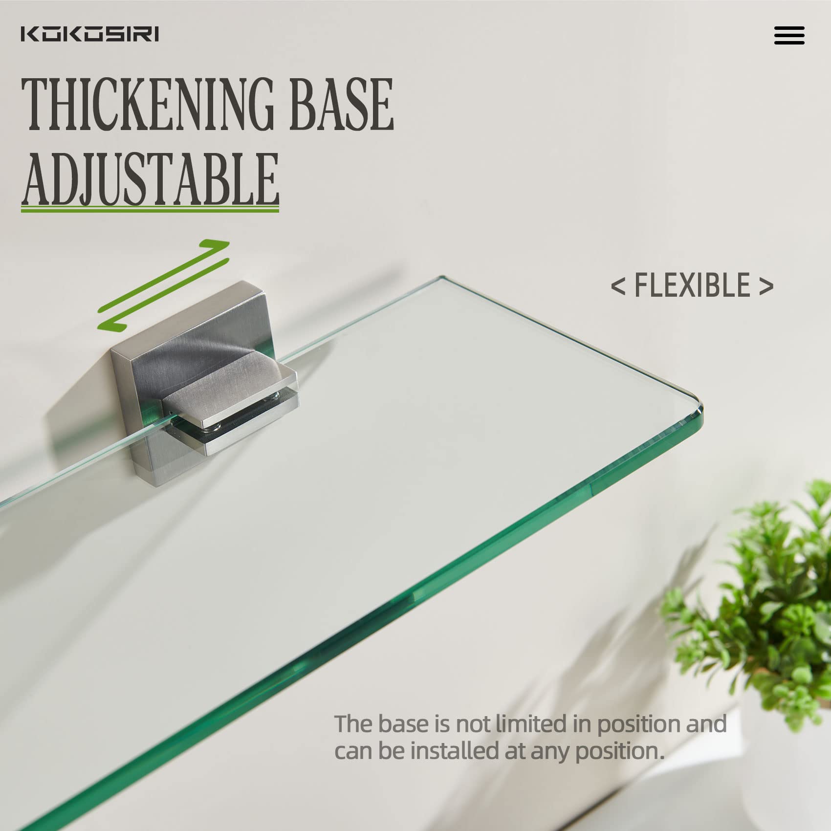 Kokosiri Wall Shelves Floating Bathroom Glass Shelf For Kitchen Storage, 20'' X 5.6'' Tempered Glass Wall Mounted Brushed Stainl