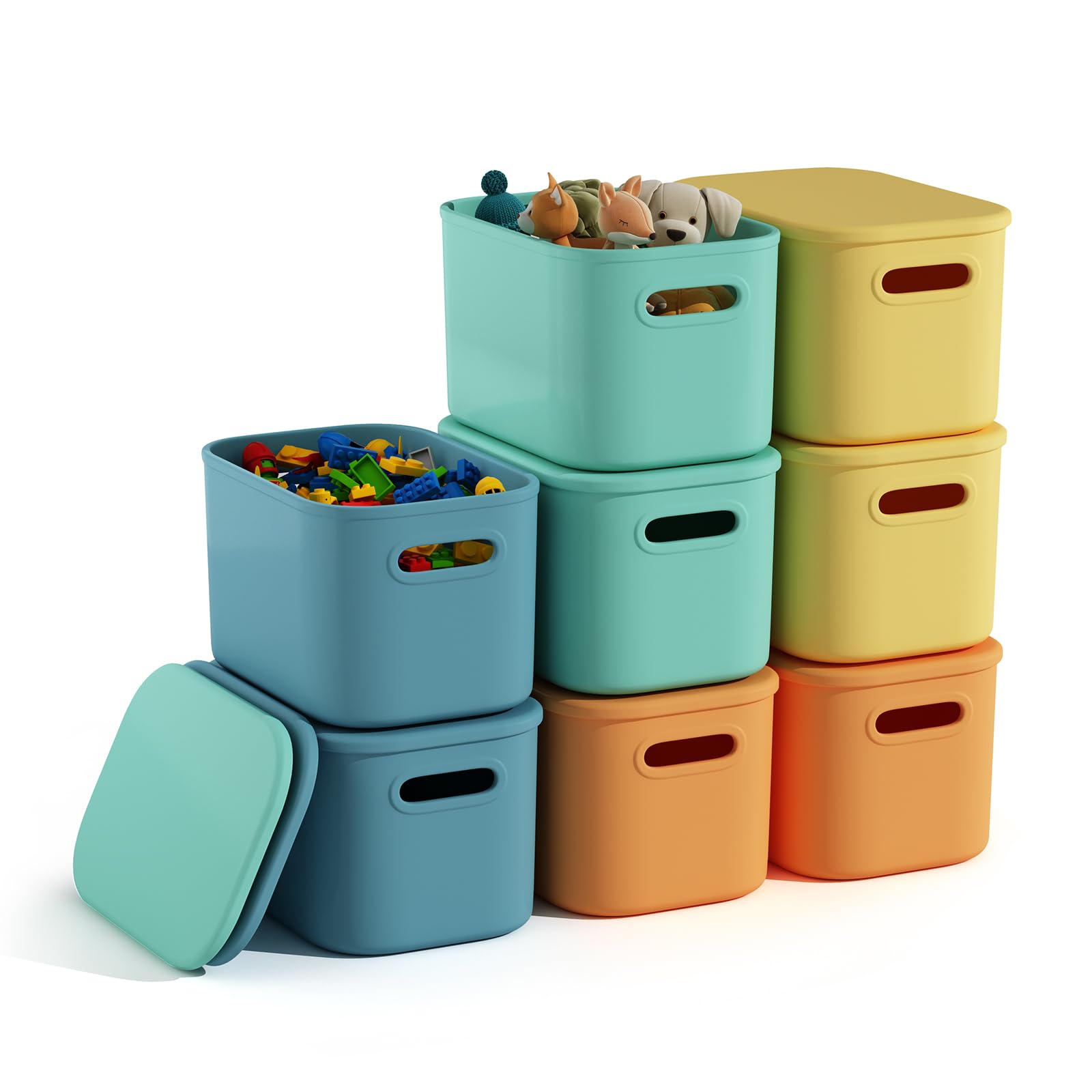 8 Pack Colorful Storage Bins With Lids For Shelves, Classroom Storage Bins, Stackable Colored Bins, Teacher Bins, Plastic Storag