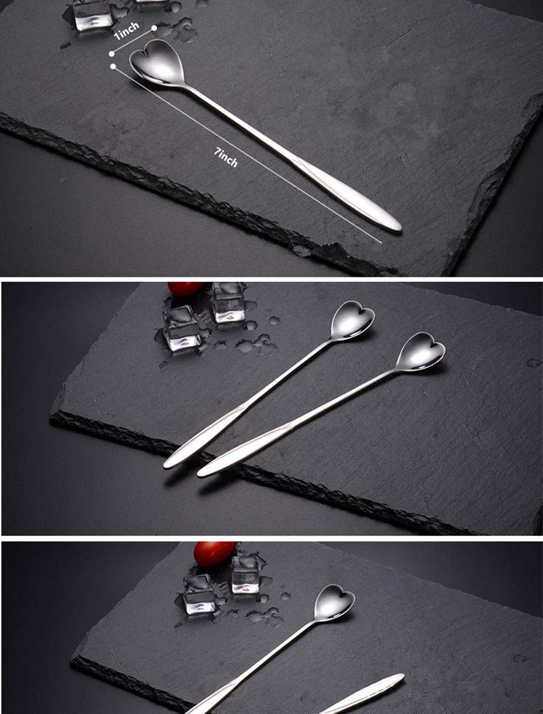 Falytemow 304 Stainless Steel Spoons For Coffee Tea Dessert Drink Mixing Milkshake Spoon Tableware Pack Of 8 (8Pcs Silver Heart