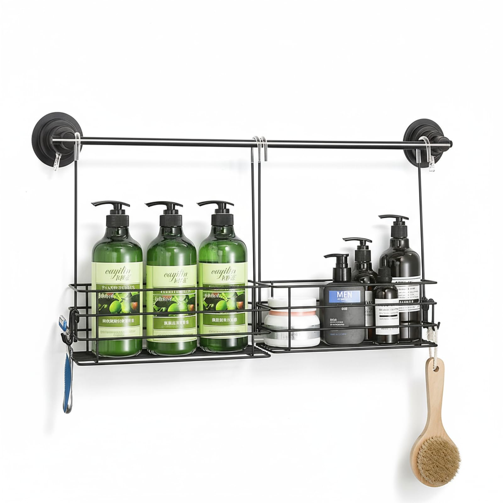 Seltomer 2pcs Single-Layer Shower Caddy Hanging Shower Orangizer Stainless Steel Shower Rack with Hooks Over The Door, Shampoo B