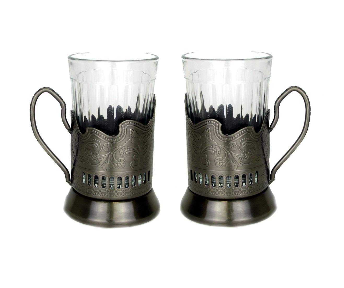 Russian Hot Tea Drinking Paneled Glass Granyoniy 7 oz for Hot/Cold Beverages for Holder Podstakannik Vintage USSR Set of 2