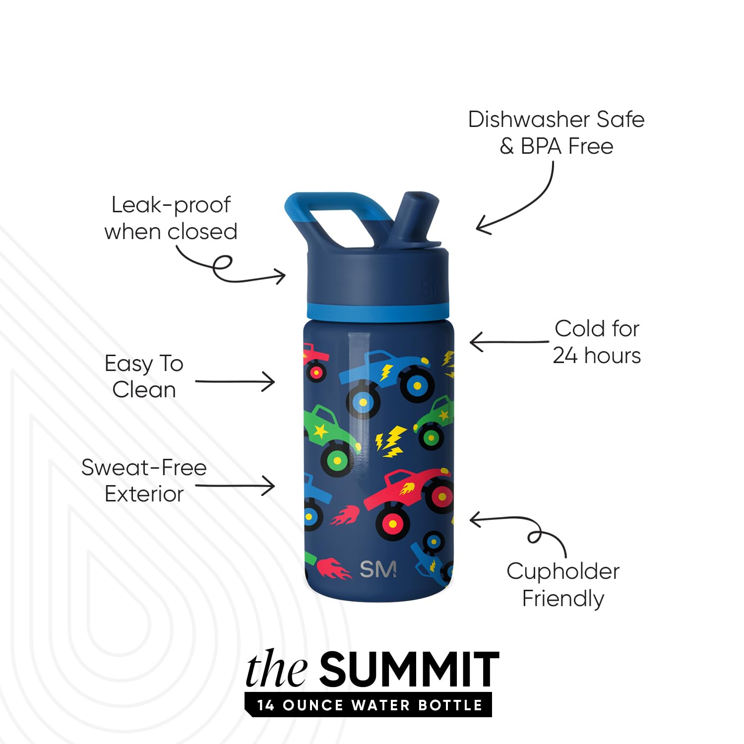 Simple Modern Kids Summit Water Bottle with Straw Lid | 14oz Stainless Steel Cup Insulated Tumbler Tumbler for Boys, School | Mo