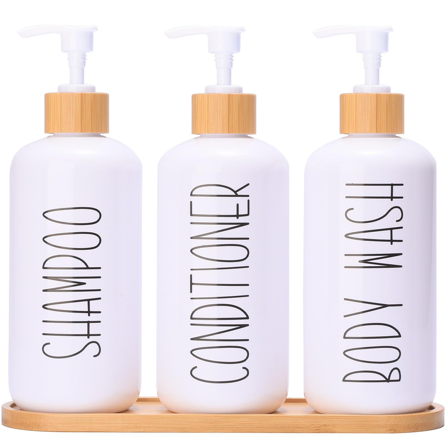 Momeemo White Shampoo And Conditioner Dispenser Set, Contains 3 Extra-Thick Pet Plastic Bottles, Refillable Shampoo And Conditio