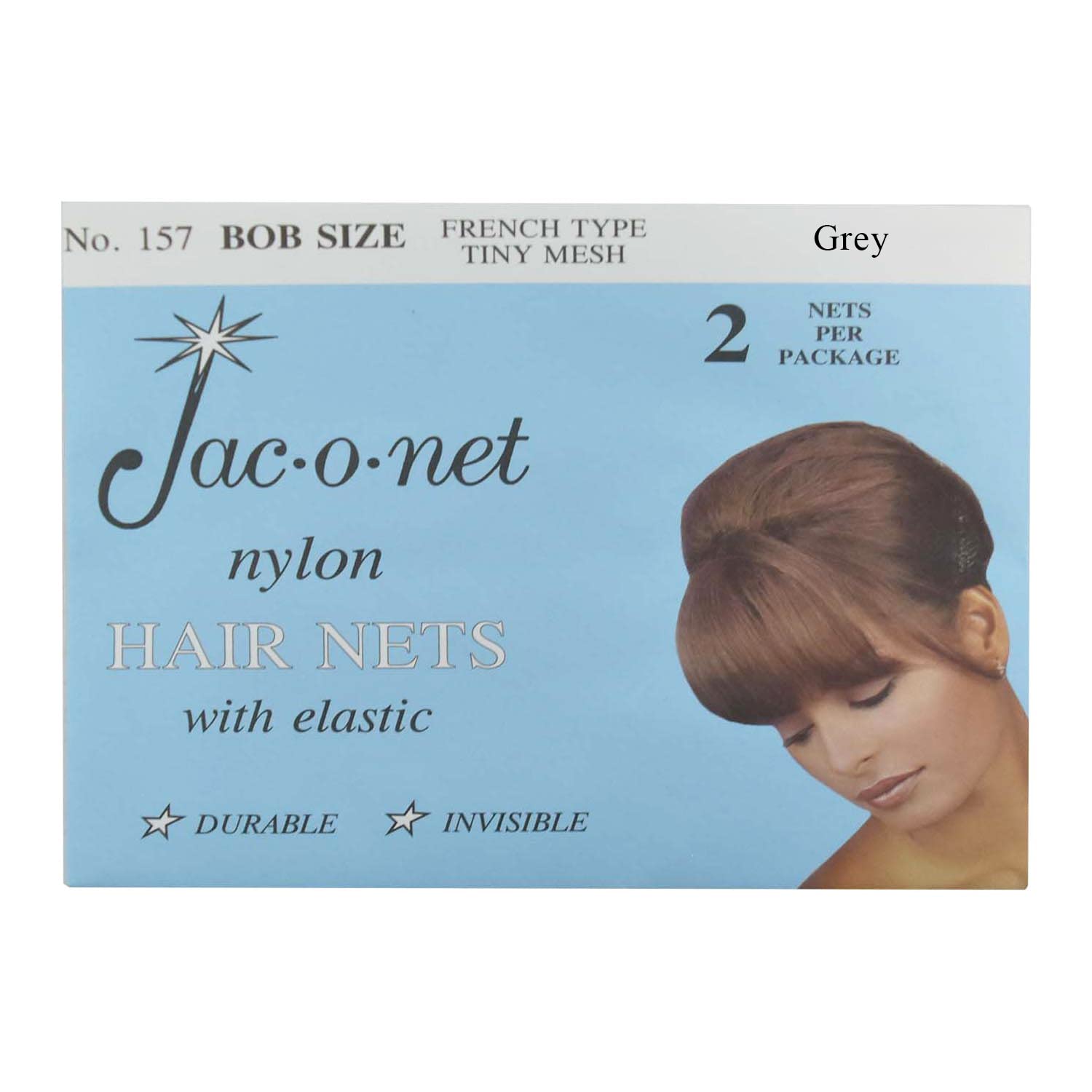 Hair Net Jac-O-Net French Type, Tiny Mesh Bob/Small Size, Grey,2 Net Per Pack [Pack of 12]