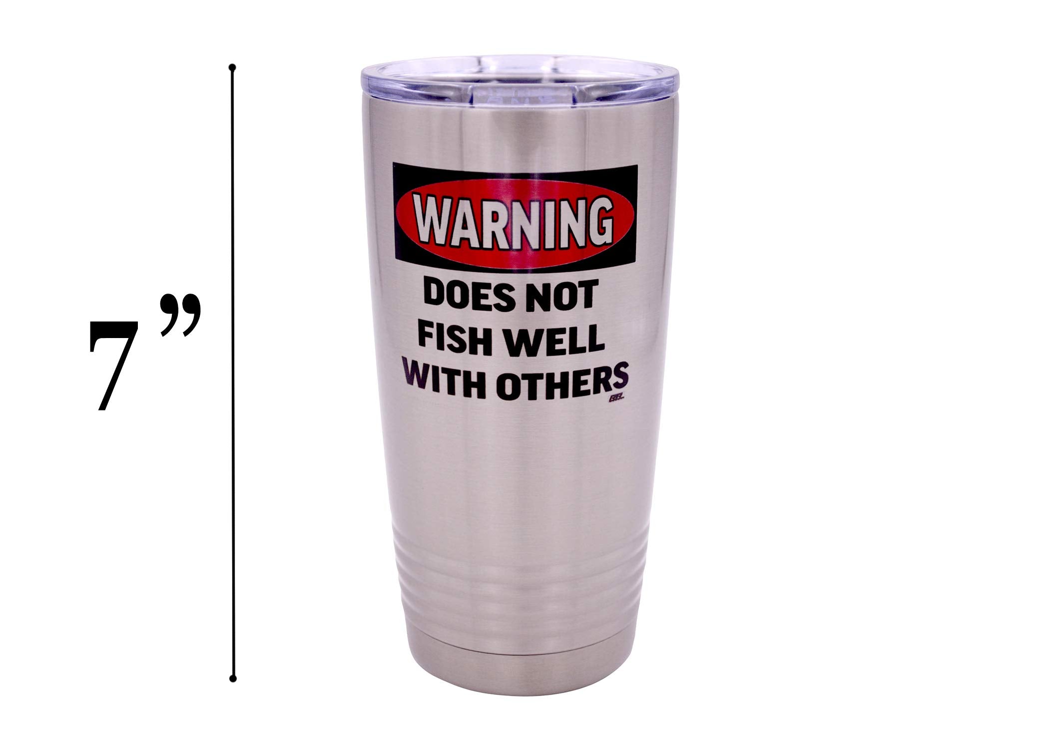 Rogue River Tactical Large Funny Fishing 20 Ounce Travel Tumbler Mug Cup W/Lid Warning Does Not Fish Well With Others Fishing Gi