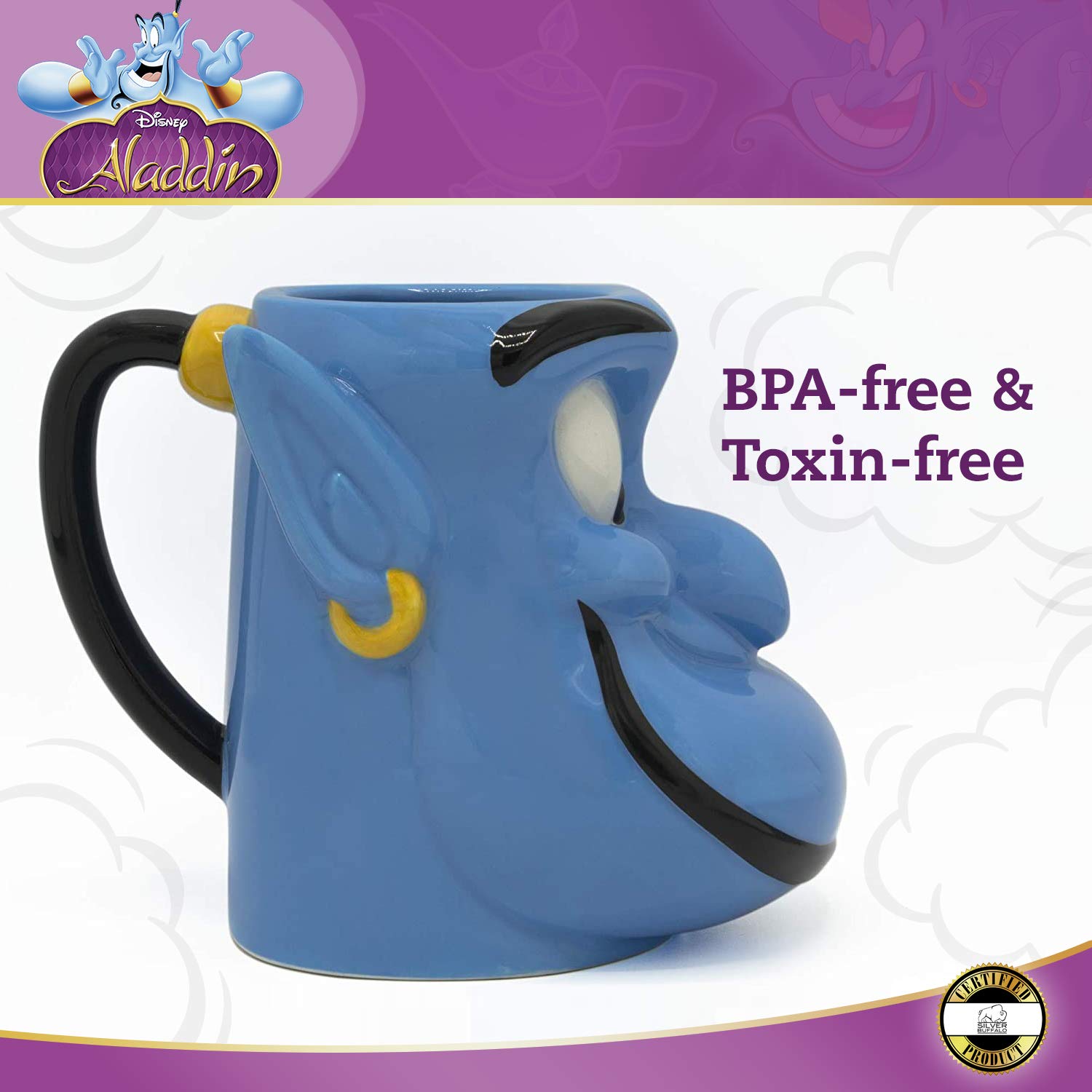 Silver Buffalo Disney Aladdin Genie Ceramic 3D Sculpted Mug, 22 Ounces