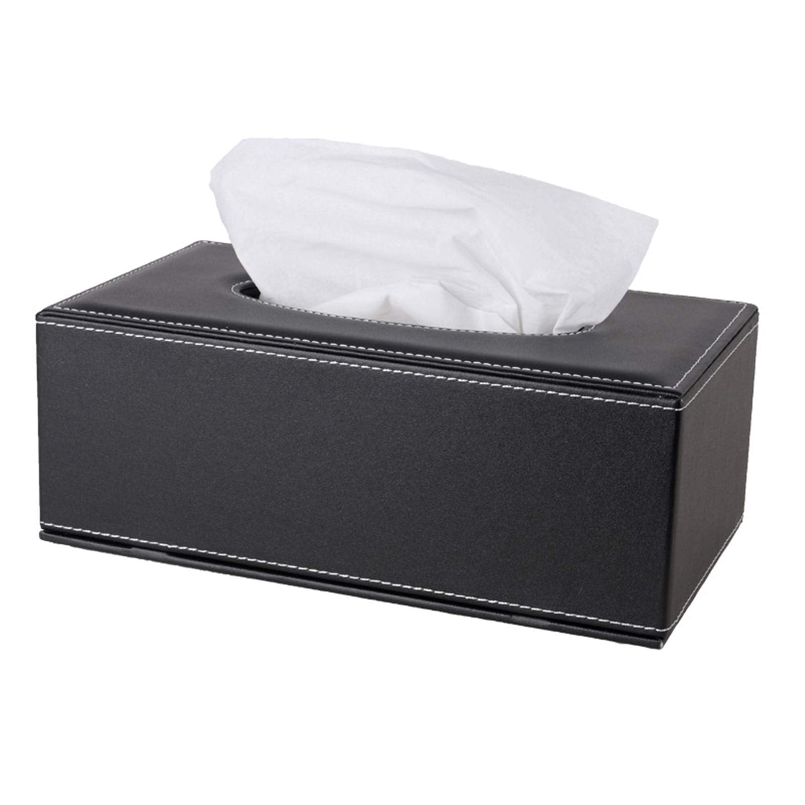High-End Fashion Pu Leather Tissue Box Holder Black With Lid, Rectangular Napkin Facial Tissues Holder Dispenser,Home Office Car