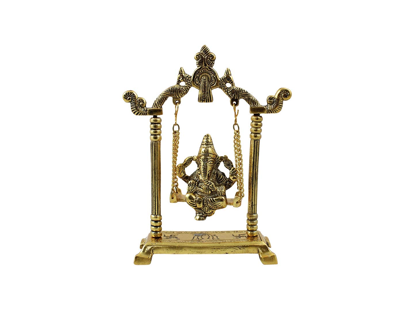 Goldgiftideas Oxidized Gold Plated Swing Jhula With Bal Ganesha Idol For Home Temple, Jhula Ganesh For Pooja, Return Gift For Ba