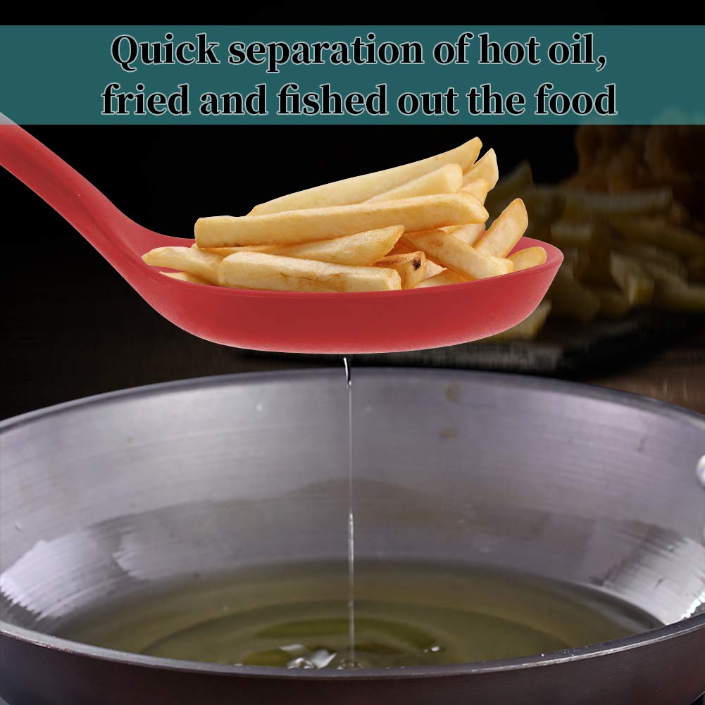 77L Slotted Spoon, Heatproof Skimmer Strainer Slotted Spoon, Seamless One-Piece Non-Stick Cooking Silicone Scoop Ladle With Ergo