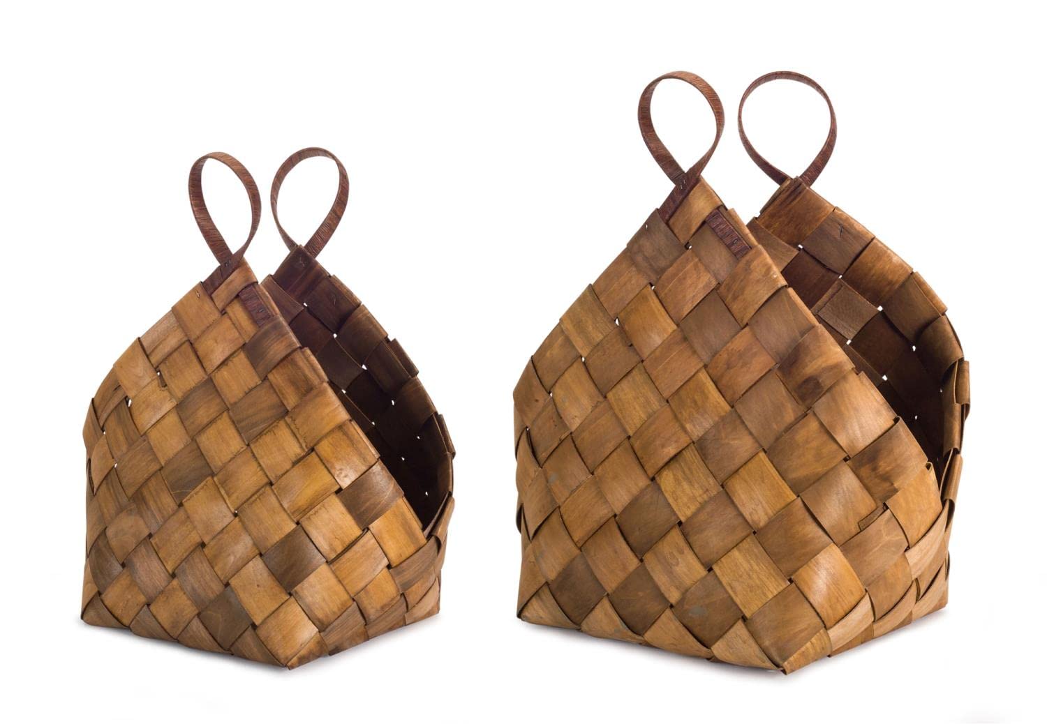 Woven metasequoia wood basket w handles (set of 4)