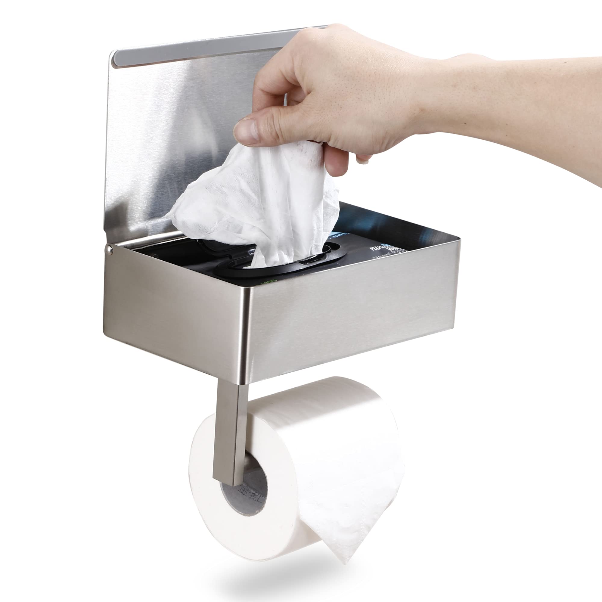 Day Moon Designs Toilet Paper Holder With Shelf, Flushable Wipes Dispenser & Storage Fits Any Bathroom, Keep Your Wet Wipes Hidd
