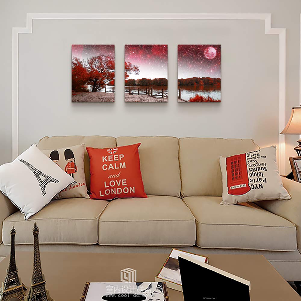 Wall Art For Living Room Canvas Prints Bedroom Wall Decor For Bathroom Artwork Abstract Painting Red Tree Moon Landscape Paintin