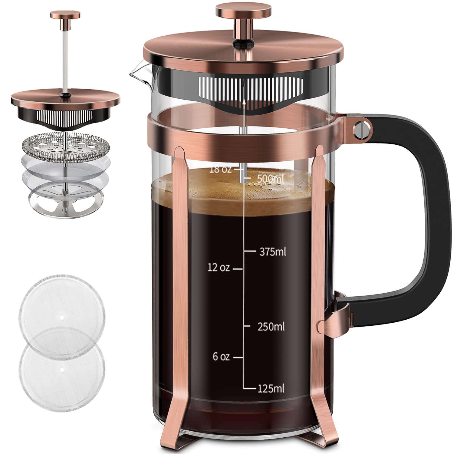 Quqiyso Coffee Maker 304 Stainless Steel French Press With 4 Filter, Heat Resistant Durable, Easy To Clean, Borosilicate Glass C