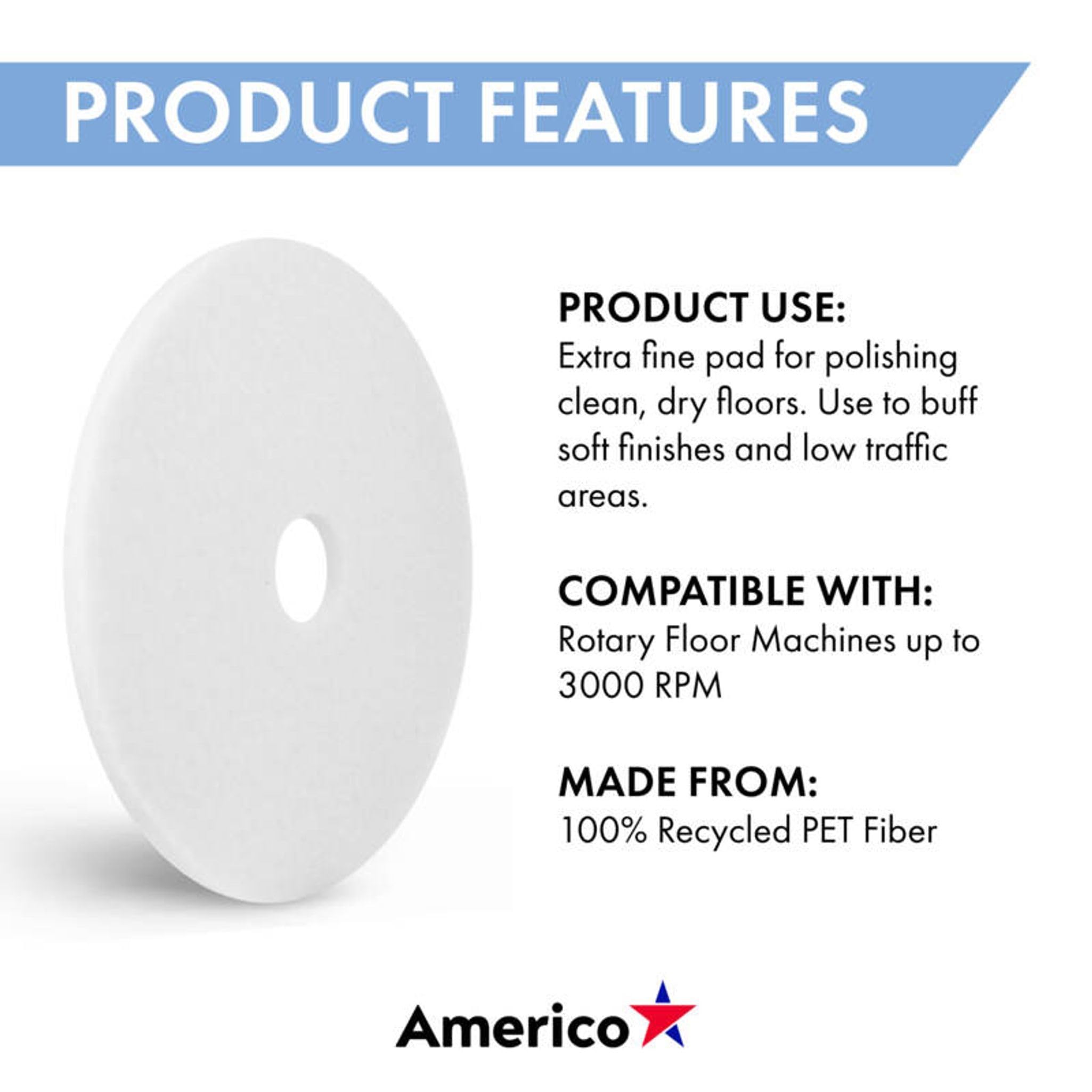 Americo Polishing Pads, 17 '' Diameter, White, 5/Carton
