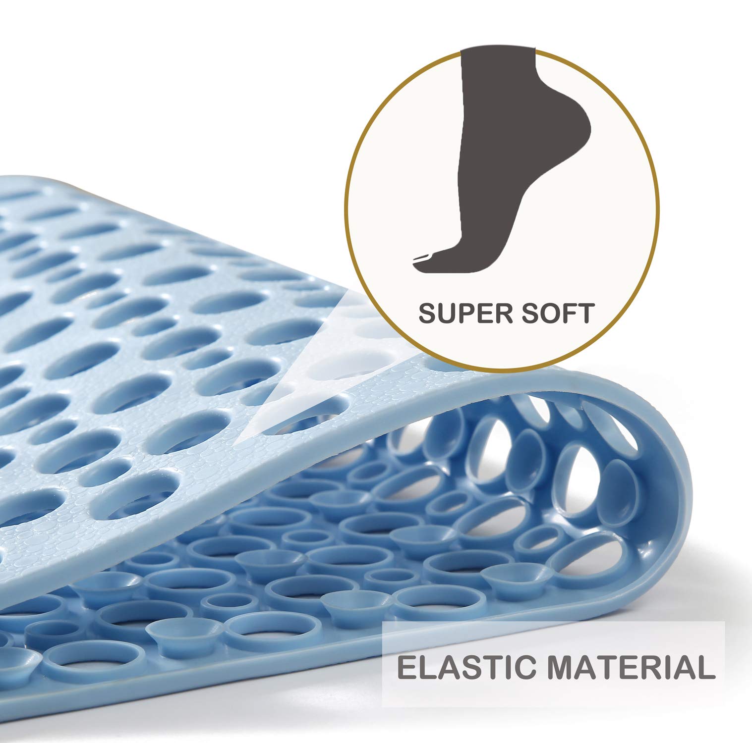 Mantto Bath Tub Shower Mat, Extra Soft Long Bath Mat Non-Slip With Suction Cups, Tpe Bath Mat For Kids, Machine Washable Bathroo