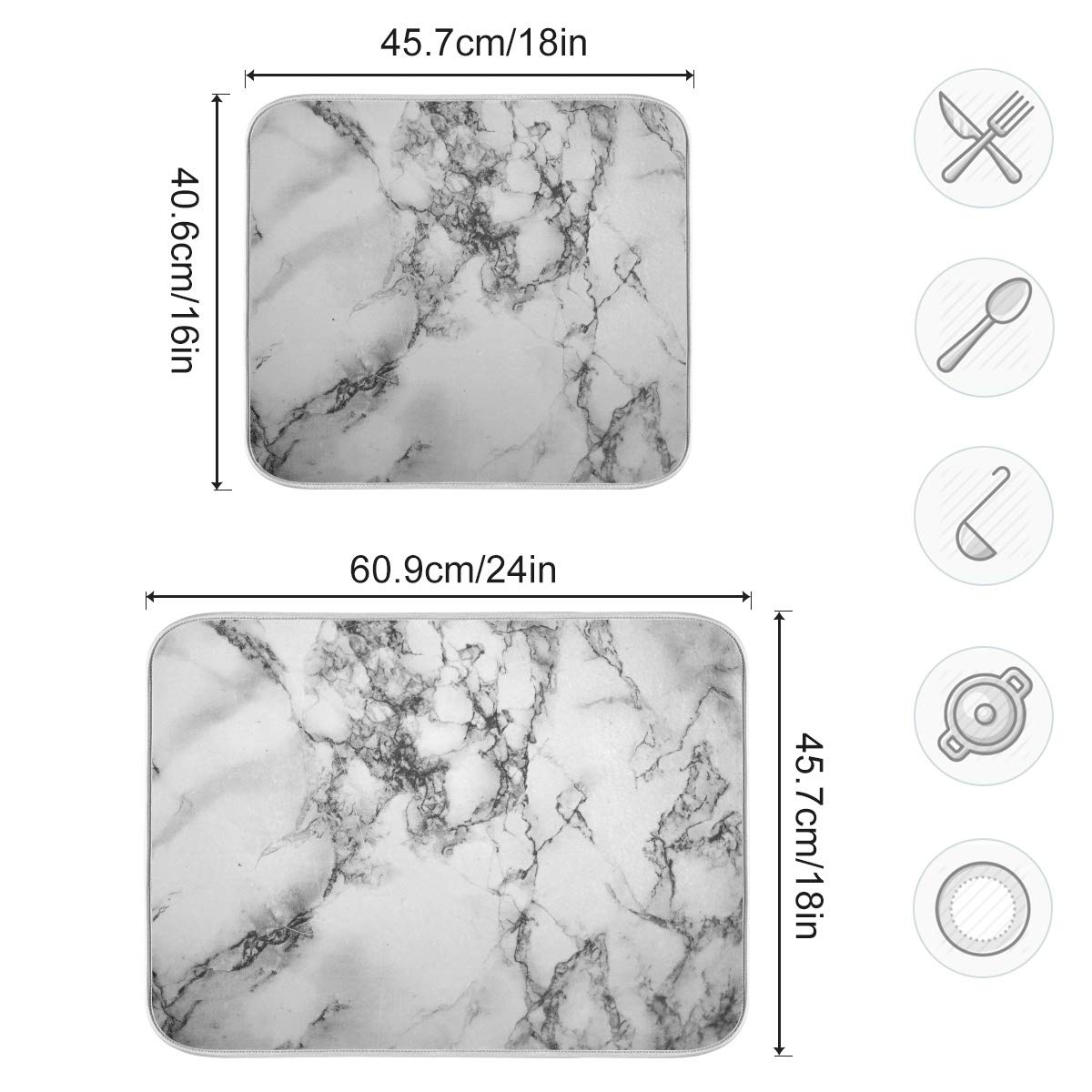 Black Grey Marble Dish Drying Mat 16X18 For Kitchen White Marble Print Dishes Pad Dish Drainer Rack Mats Absorbent Fast Dry Kitc
