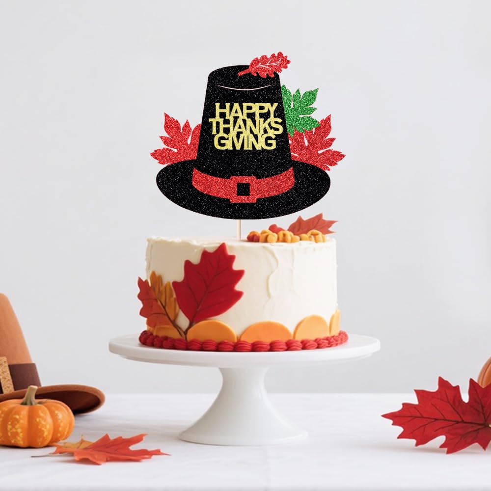 Ruscalin Happy Thanksgiving Cake Topper Fall Party Decorations Happy Friendsgiving Sign Cake Topper Maple Leaves (Thanksgiving, 