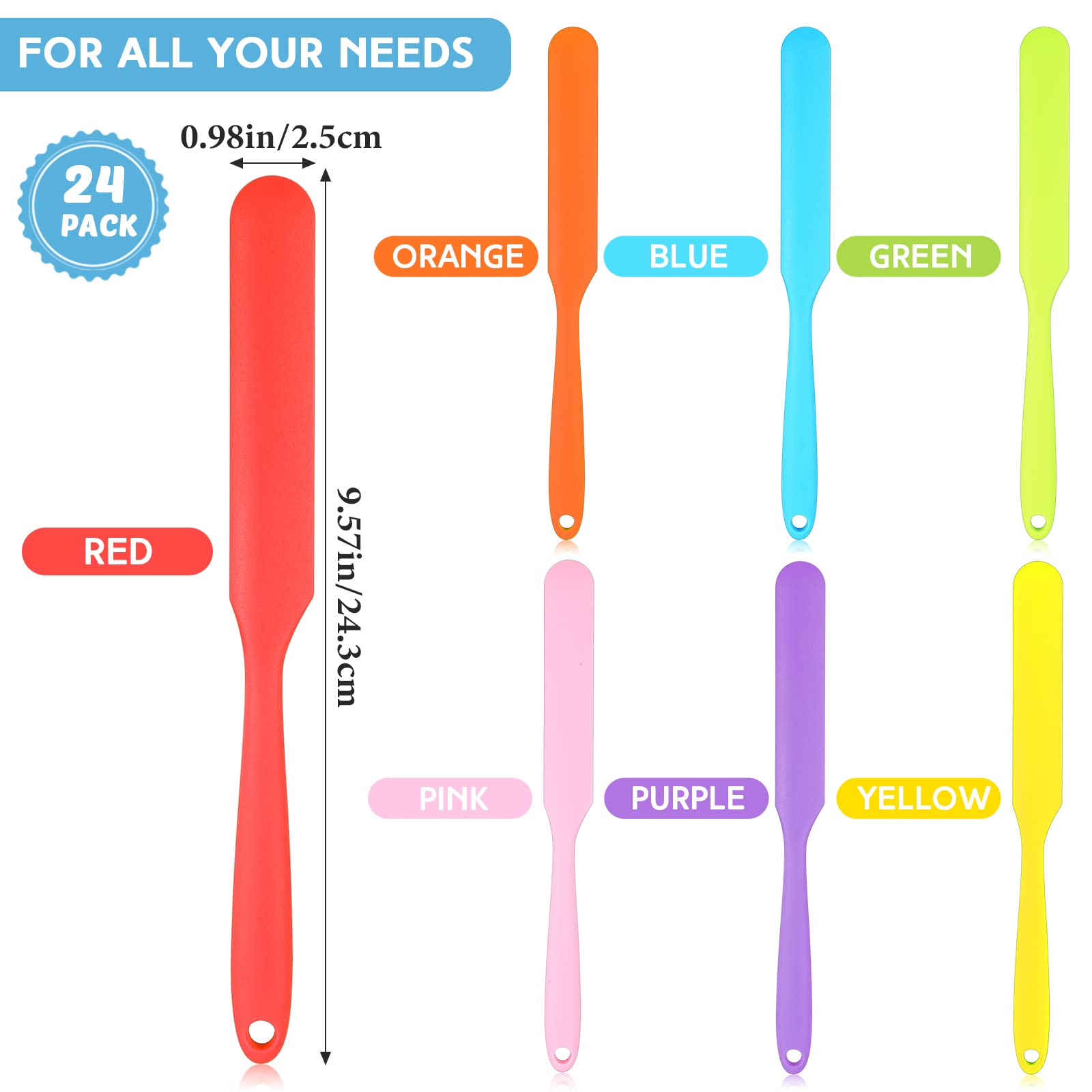 Lasnten 24 Pcs Silicone Jar Spatula Set Heat Resistant Butter Cake Cream Silicone Jar Spatula Flexible Non Stick Mixing Icing Ja
