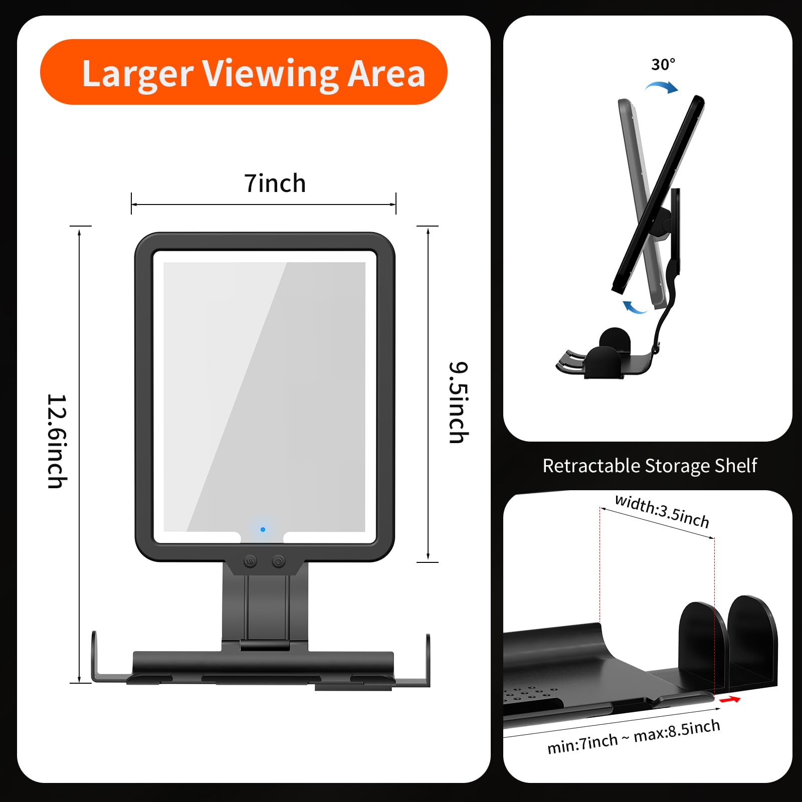 Lighted Shower Mirror Fogless For Shaving, Heated Fog Free Large 9.5*7Inch 3 Color Modes Dimming Shower Shaving Mirror With Ligh