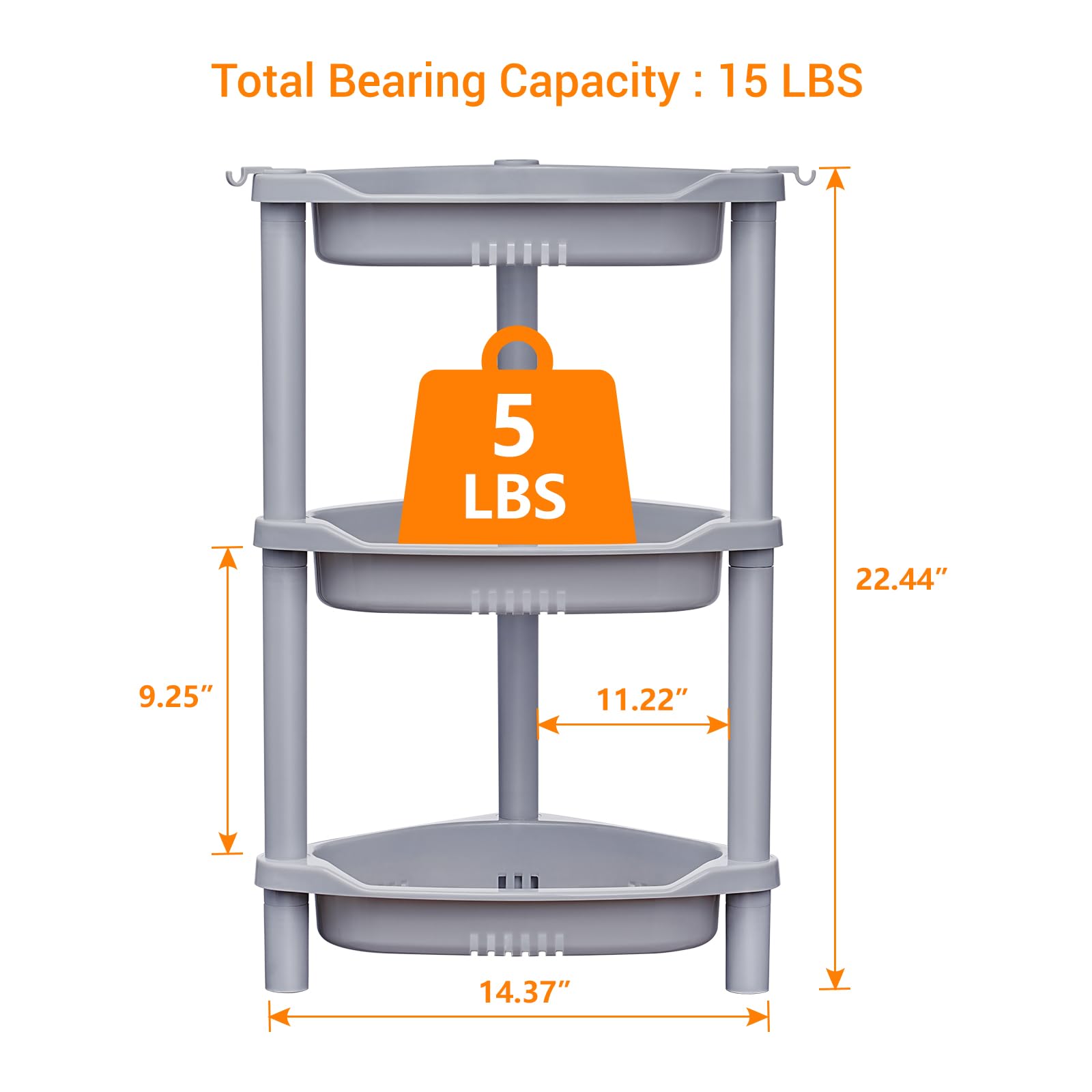 Elyken 3 Tier Shower Caddy Organizer Shelf Corner, 14.4 X 11.2 X 22.4 Inches, Rustproof, Plastic Shower Rack Stands For Inside B