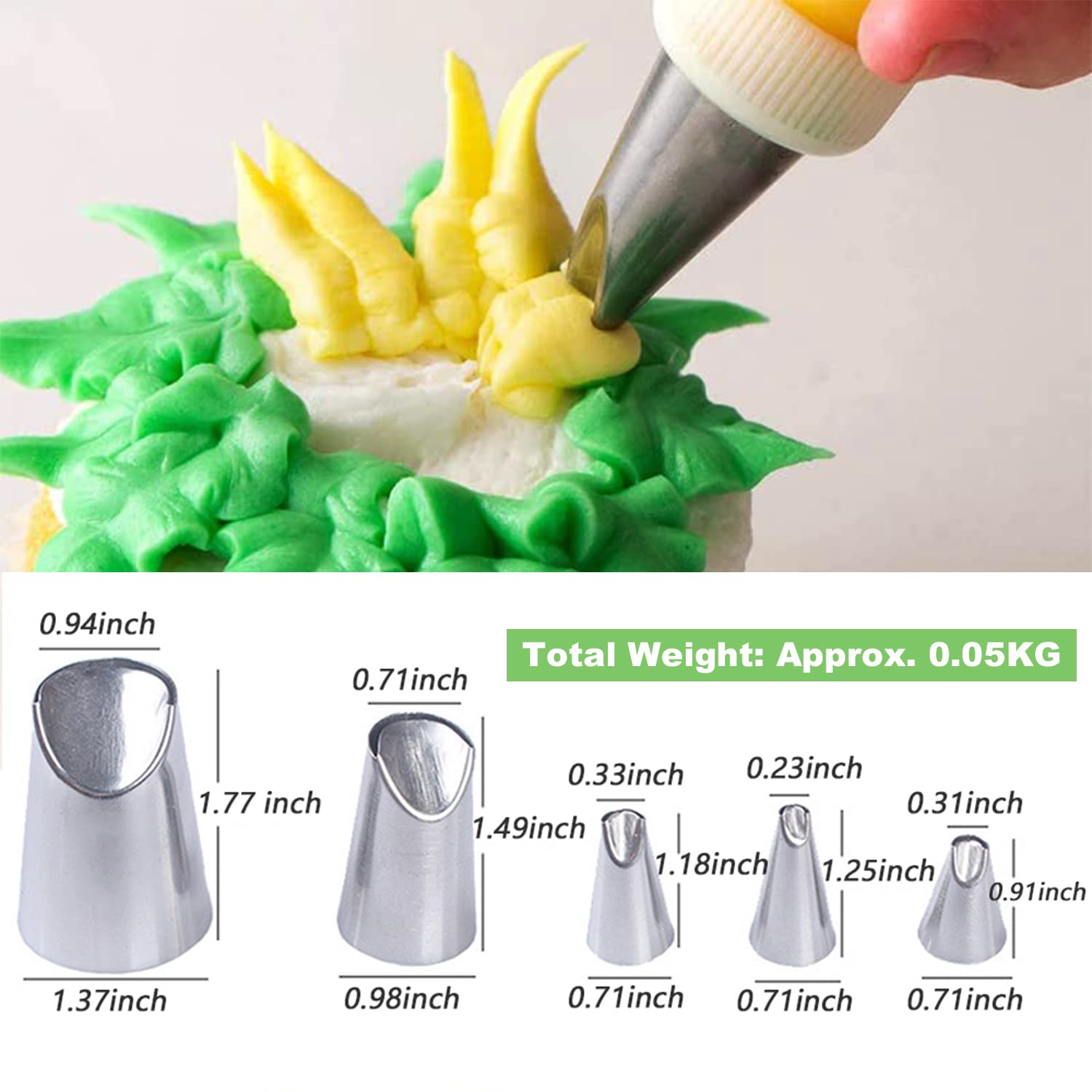 Suuker 5Pcs Rose Flower Piping Tips Set,Stainless Steel Chrysanthemum Crinkle Cream Laminating Nozzles, Cupcake Pastry Tool For