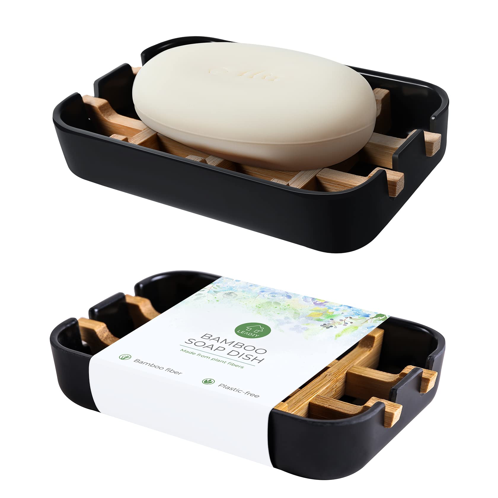 Soap Dishes for Bar Soap,2 Pack Black Bathroom Soap Dish,2Pcs/Set Bamboo Soap Dishes Holder for Bathroom Shower,Bathroom Sink So